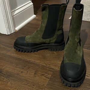 Olive Suede Chunky Chelsea Boots